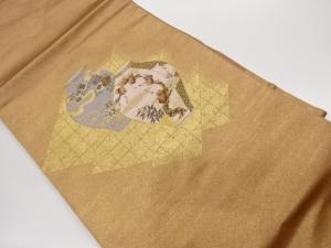 引箔壺に梅・菊・花々模様織出し名古屋帯